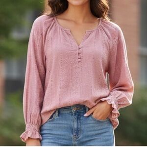 Frye Textured Boho Peasant Blouse Blouson Long Sleeves Women’s Size XXL Mauve